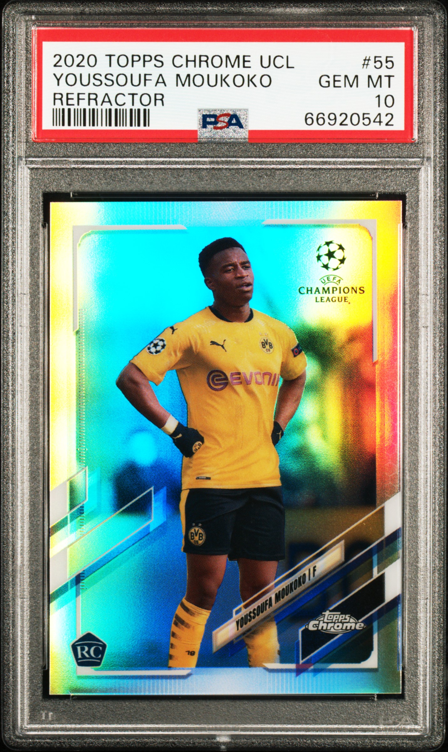 2020 Topps Chrome UEFA Champions League Refractor #55 Youssoufa Moukoko Rookie Card – PSA GEM MT 10