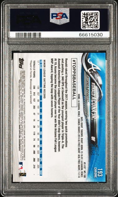 2018 Topps Chrome Ronald Acuna Jr. #193 (Prism Refractor) Gem Mt 10 back