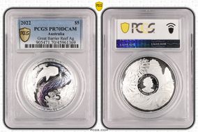 2022 $5 Great Barrier Reef Ag Colorized PR70DCAM