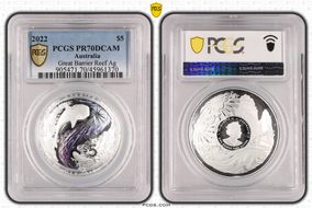 2022 $5 Great Barrier Reef Ag Colorized PR70DCAM