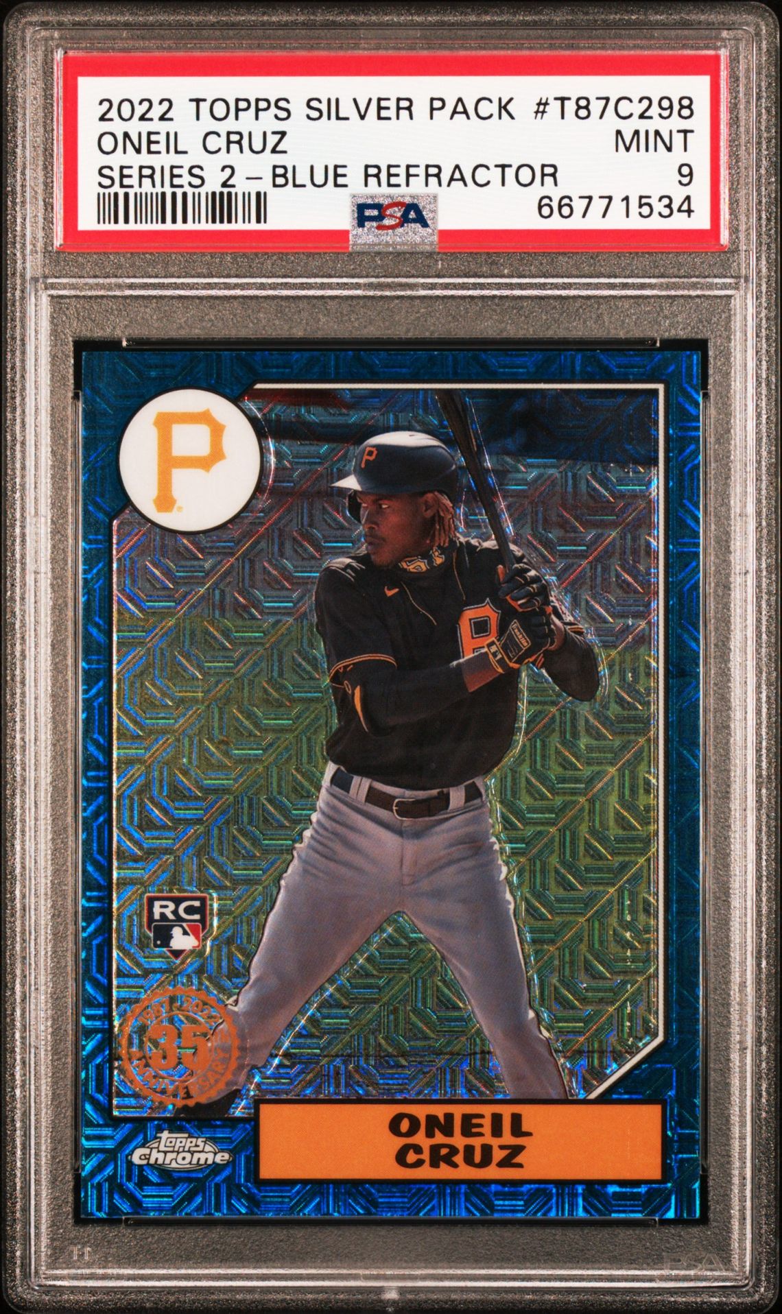 2022 Topps TOPPS SILVER PACK 1987 CHROME PROMO Blue Refractor #T87C298 Oneil Cruz front