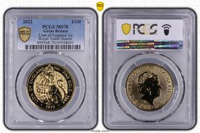 2022 £100 Lion of England Au Royal Tudor Beasts MS70