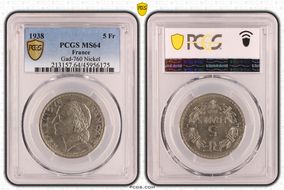 1938  5 Fr Gad-760 Nickel MS64