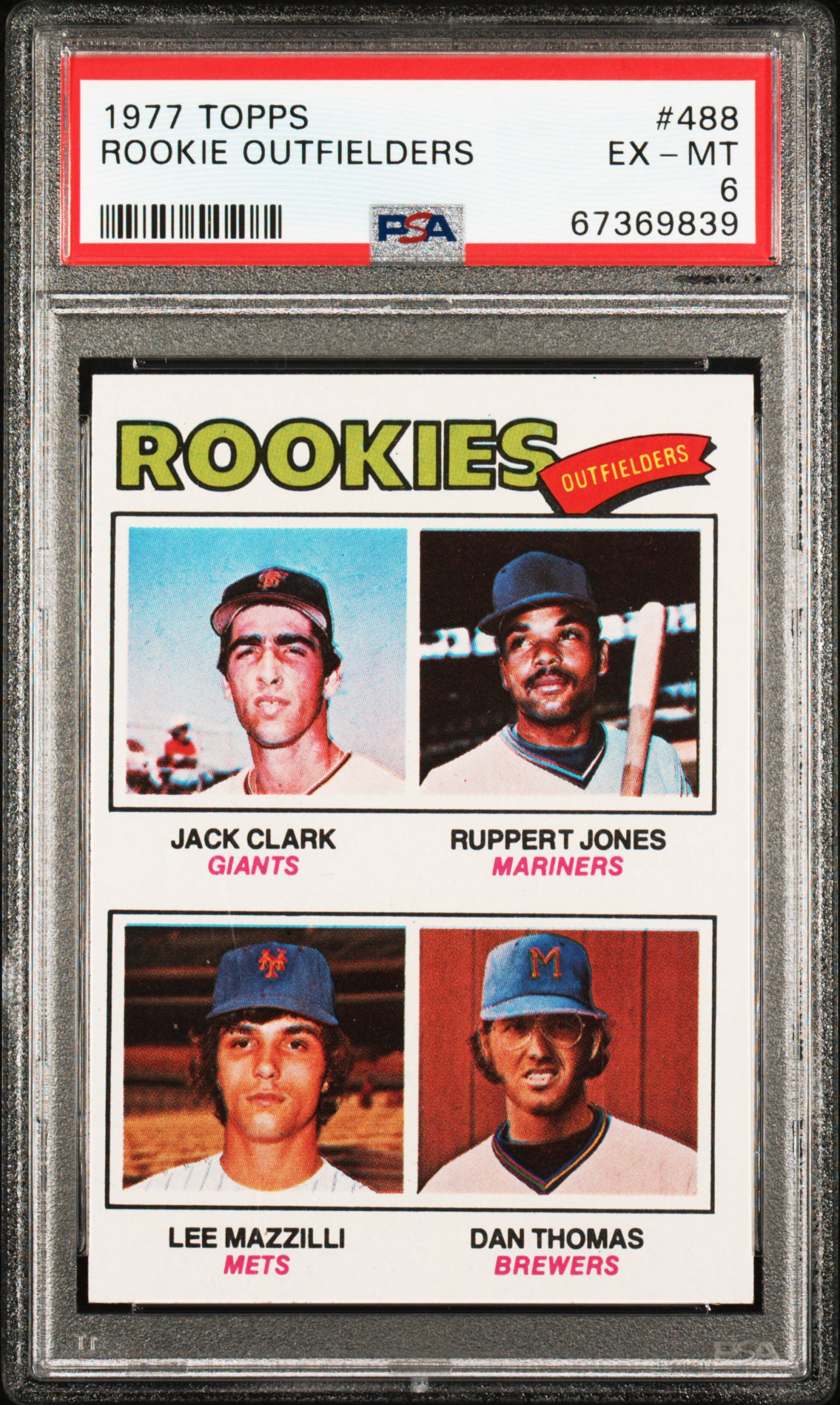 1977 Topps Rookie Outfielders #488 Jack Clark/Ruppert Jones/Lee Mazzilli/Dan Thomas Rookie Card - PSA EX-MT 6