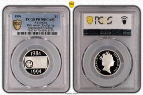 1994 $1 10th Anniv. Dollar Ag Segmented Reeding PR70DCAM