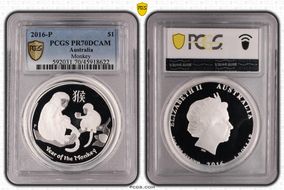 2016-P $1 Year of the Monkey Ag PR70DCAM