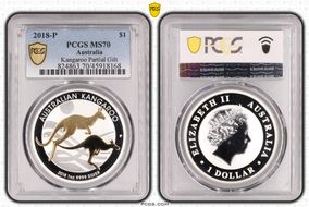 2018-P $1 Kangaroo Ag Partial Gilt MS70