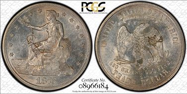 1875-S T$1 Chopmarked AU58