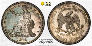 1876 T$1 Type-II/II Chopmarked AU50