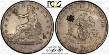 1876-CC T$1 Chopmarked AU50