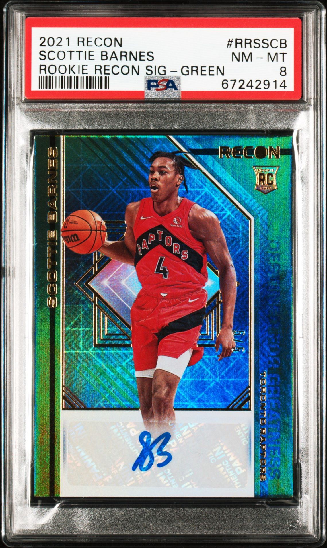 2021 Panini PANINI RECON ROOKIE RECON SIGNATURES GREEN #RRSSCB Scottie Barnes front