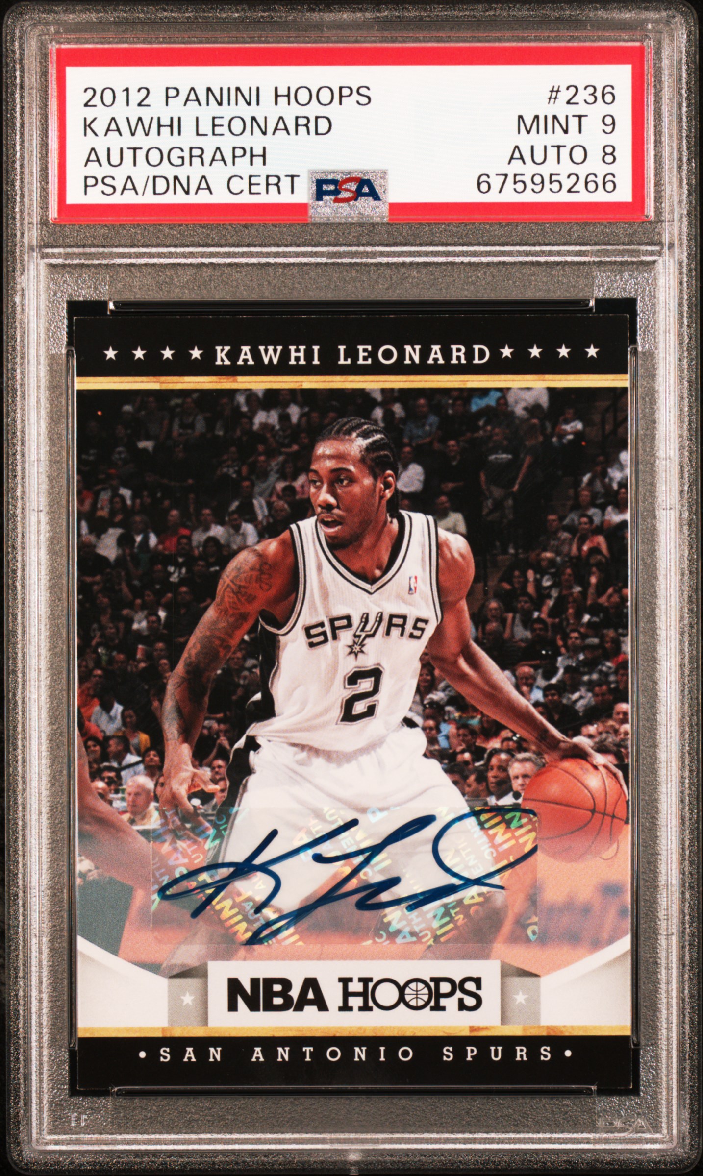 2012-13 Panini Hoops Autograph #236 Kawhi Leonard Signed Rookie Card – PSA MINT 9, PSA/DNA NM-MT 8 – Pop 1