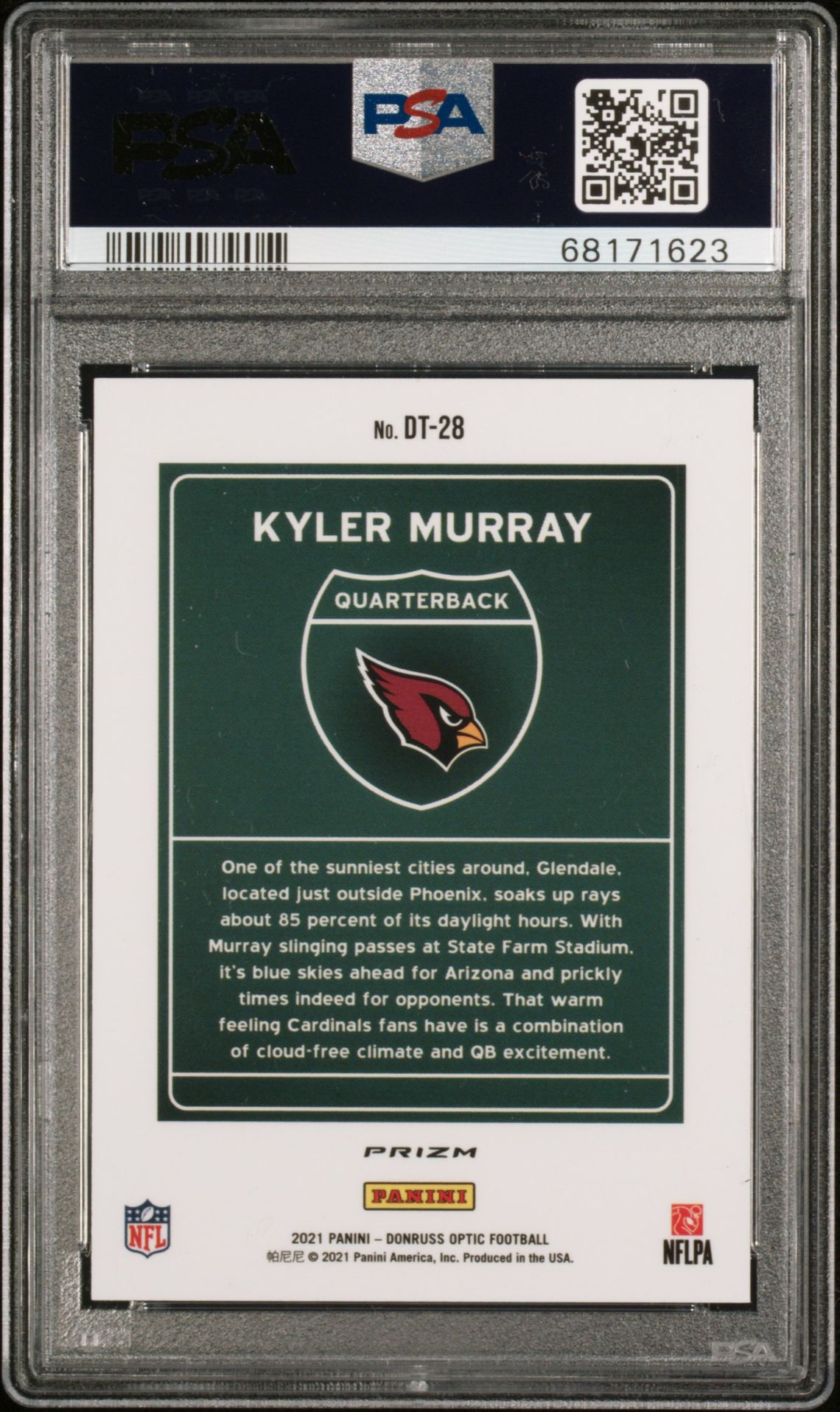2021 Panini Donruss Optic Downtown Kyler Murray #Dt28 (Downtown) Mint 9 back