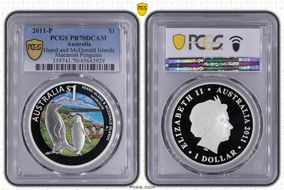 2011-P $1 Heard and McDonald Islands Macaroni Penguins Colorized PR70DCAM