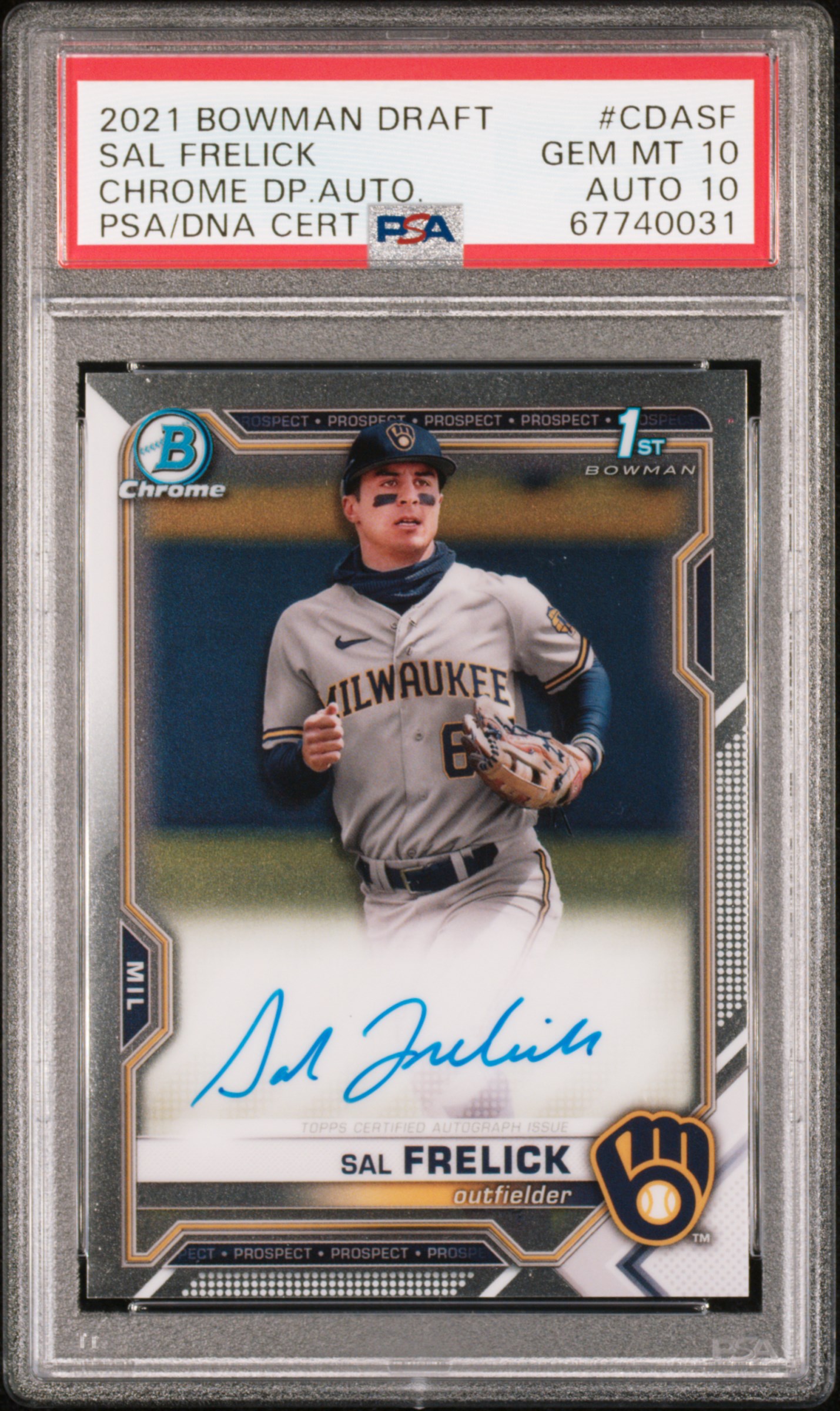 2021 Bowman Draft Chrome Draft Pick Autographs #CDA-SF Sal Frelick Signed Rookie Card – PSA GEM MT 10, PSA/DNA Authentic