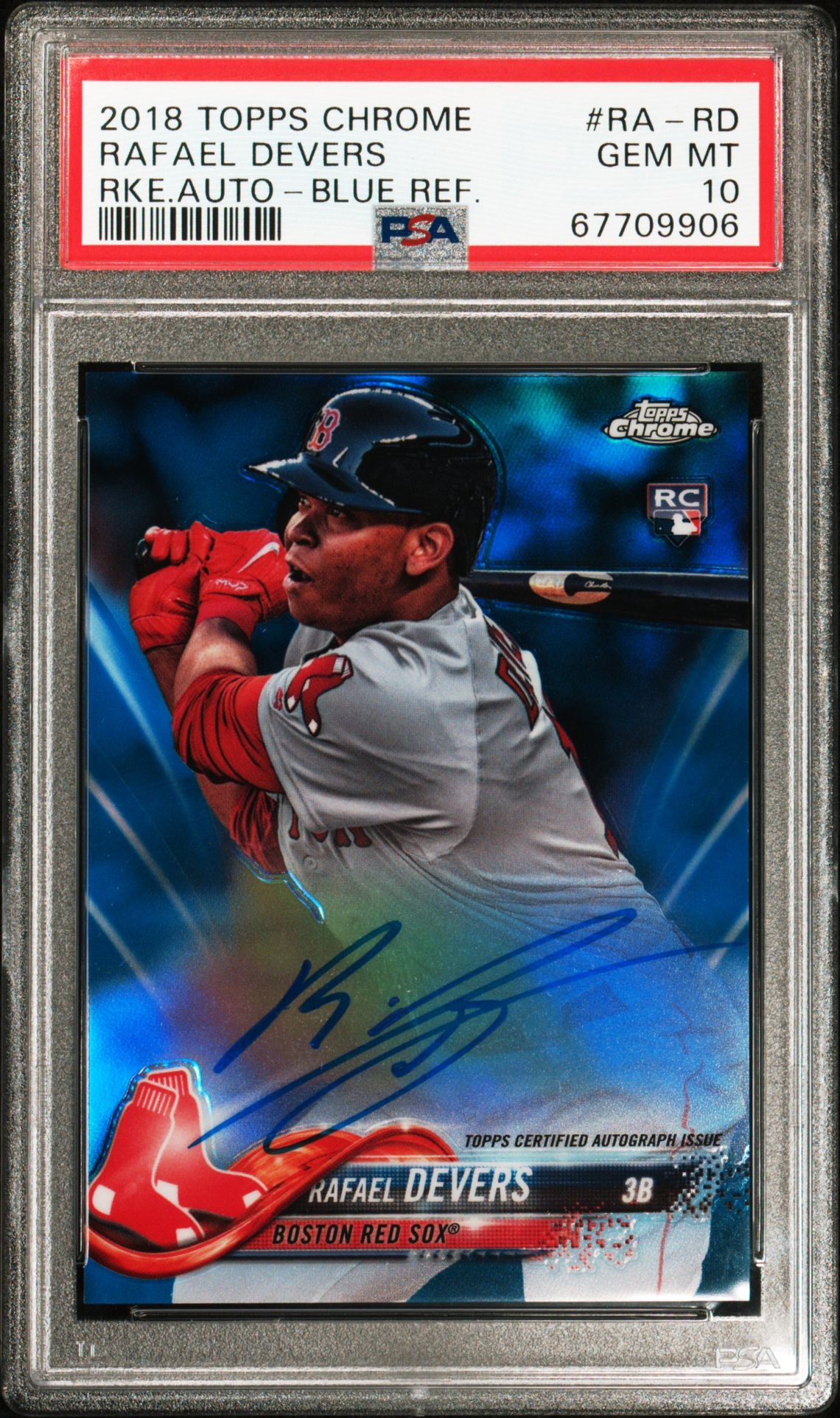 2018 Topps Chrome TOPPS CHROME ROOKIE AUTOGRAPH RKE.AUTO-BLUE REF. #RA-RD Rafael Devers front