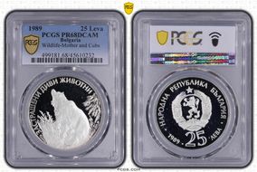 1989 25 Leva Mother Bear & Cubs KM-193  Ag PR68DCAM