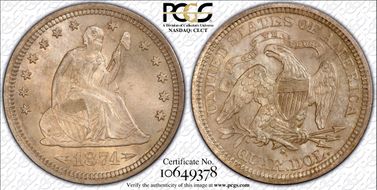 1874-S 25C Arrows MS66