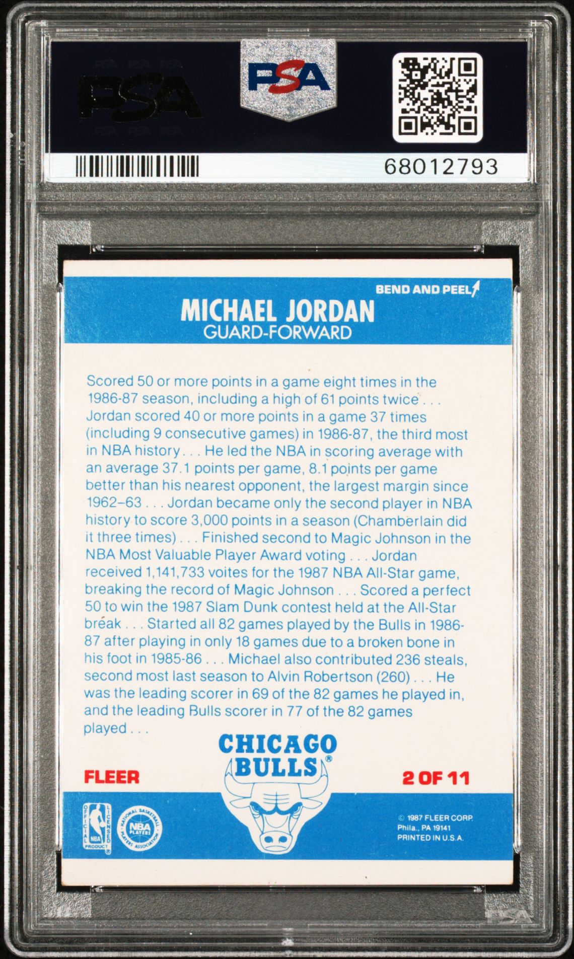 1987 Fleer Sticker Michael Jordan #2 Ex-Mt 6 back