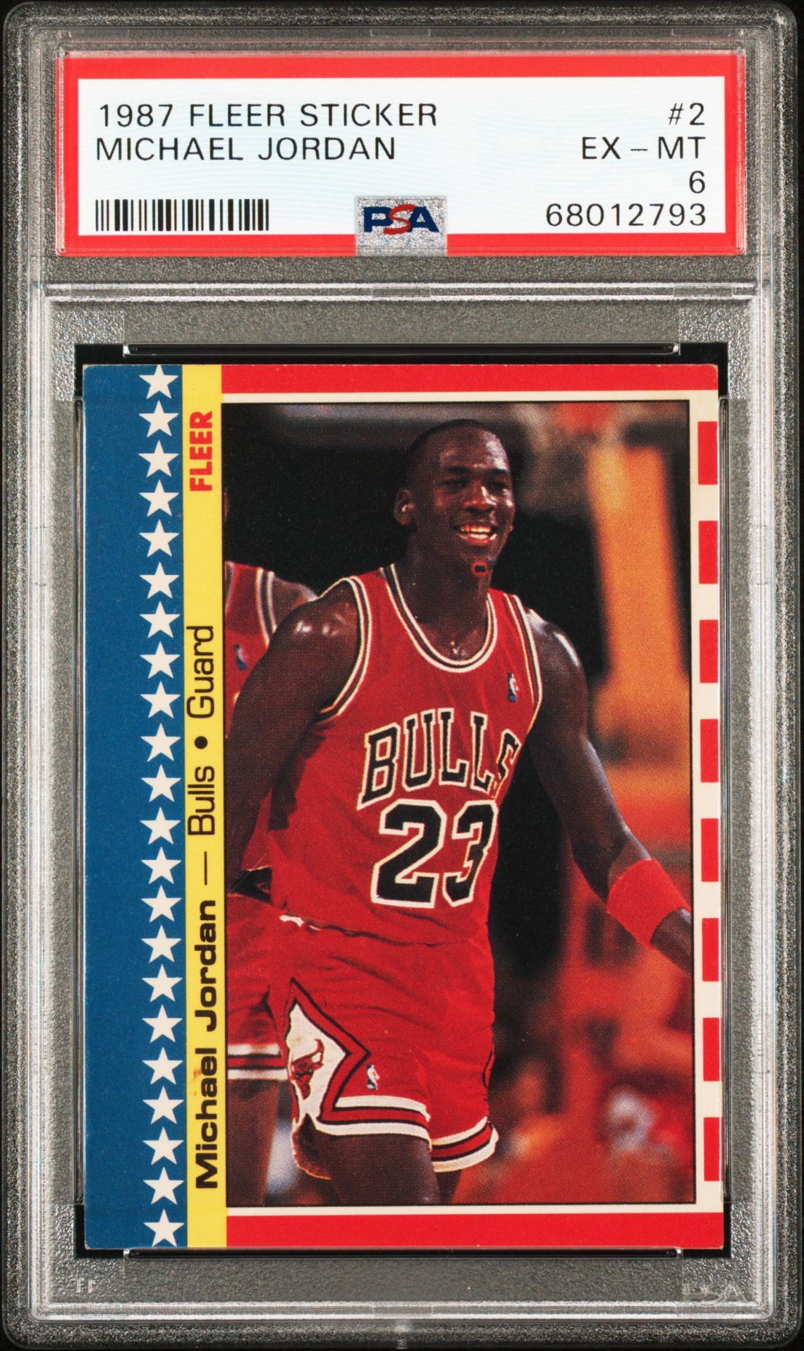 1987 Fleer Sticker Michael Jordan #2 Ex-Mt 6 front