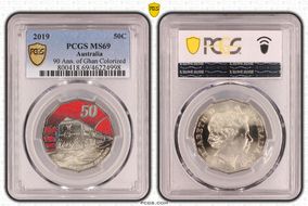 2019 50C 90 Ann. of Ghan Colorized MS69