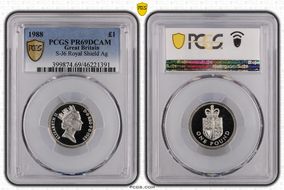 1988 £1 S-J6 Royal Shield Ag PR69DCAM