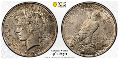 1927-D $1 VAM 2 Doubled Motto AU58