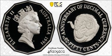 1991 50C Decimal Currency Ag PR69DCAM