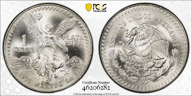 1991-Mo Onza Libertad Ag T1 - PLATA PURA MS68