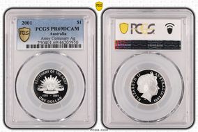 2001 $1 Army Centenary Ag PR69DCAM