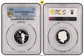 2005 $1 End of WWII - Dancing Man Ag PR69DCAM