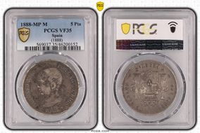 1888-MP M 5 Pta (1888) VF35