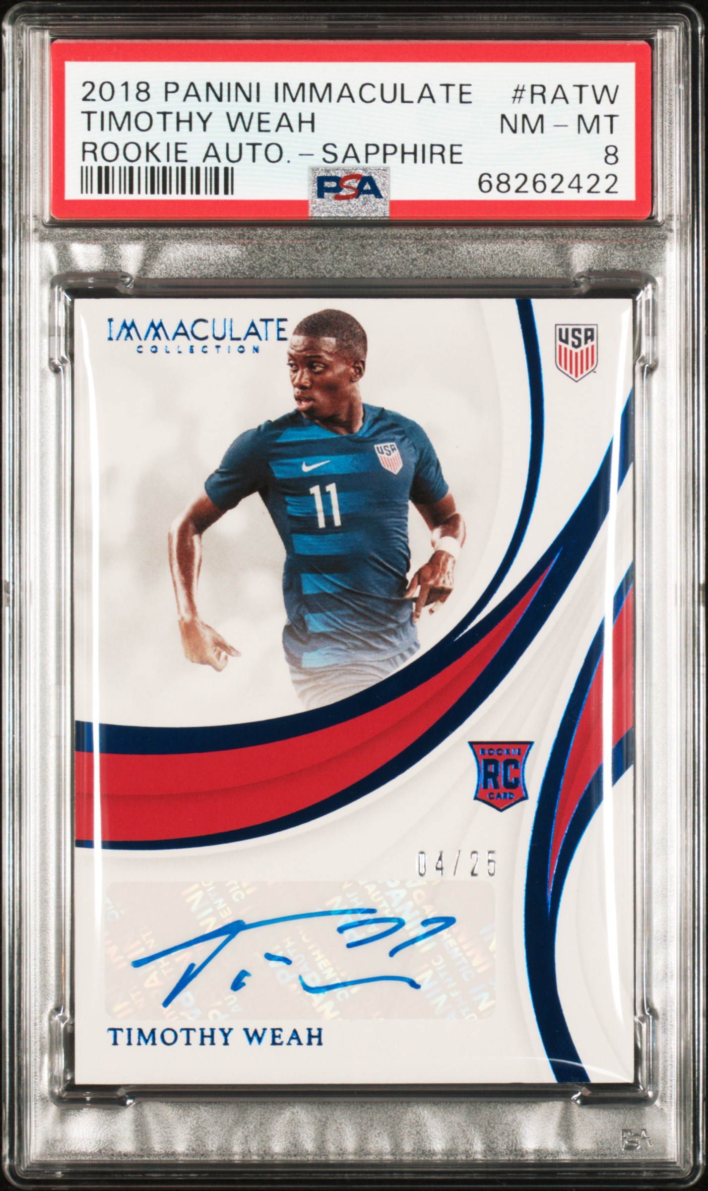 2018 #RATW Timothy Weah PSA 8 Panini Immaculate Rookie Autographs