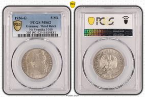 1936-G 5 Mk No Swastika J-360 MS62
