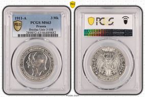 1911-A 3 Mk Breslau Univ J-108 MS63