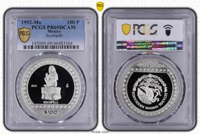 1992-Mo 100 P Xochipilli KM-562  Ag PR69DCAM
