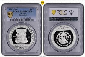 1992-Mo 100 P Huehueteotl KM-564  Ag PR69DCAM