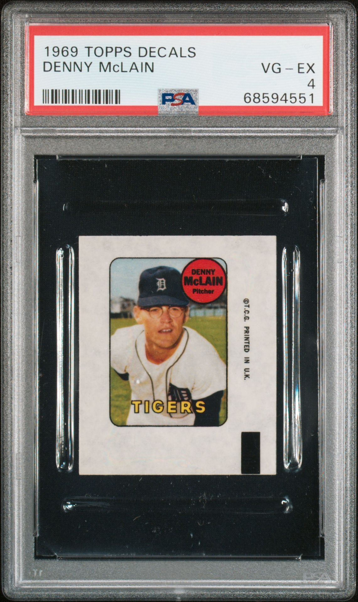 1969 Topps TOPPS DECALS Denny Mclain front