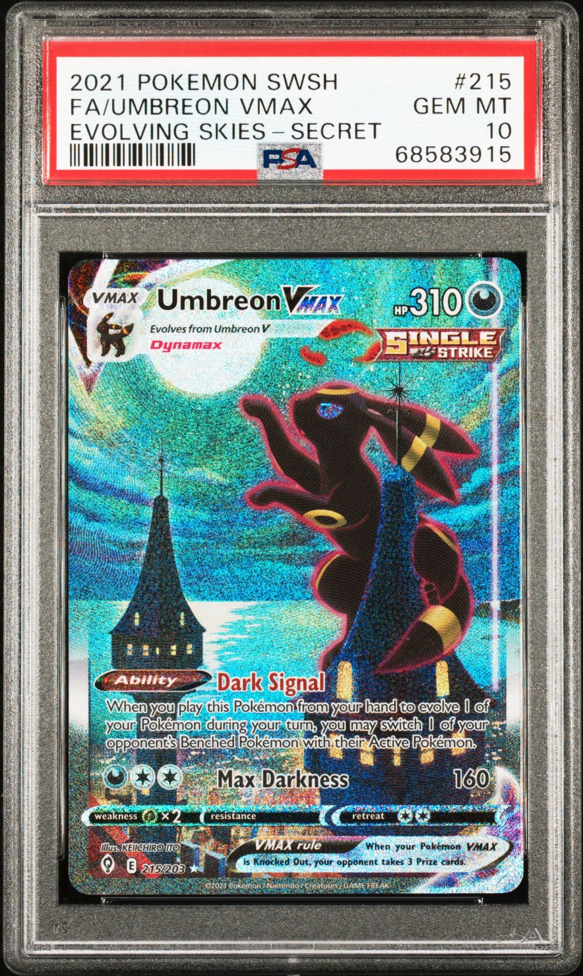 2021 Pokemon Sword & Shield Evolving Skies Fa/Umbreon Vmax #215 (Evolving Skies-Secret) Gem Mt 10 front