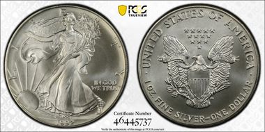 1992 $1 Silver Eagle MS70