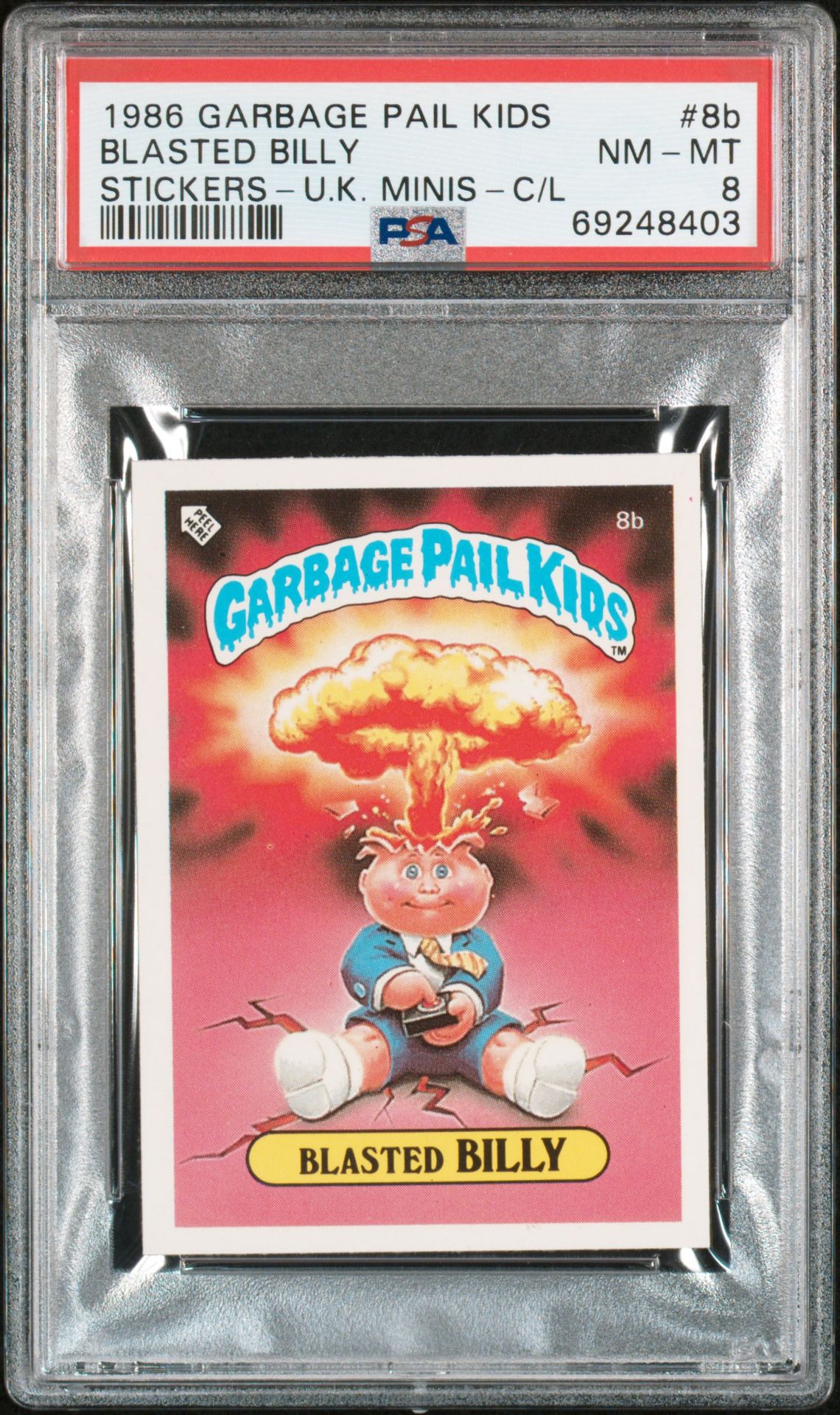 1986 Topps GARBAGE PAIL KIDS STICKERS-U.K. MINIS U.K. MINIS-C/L #8B Blasted Billy front