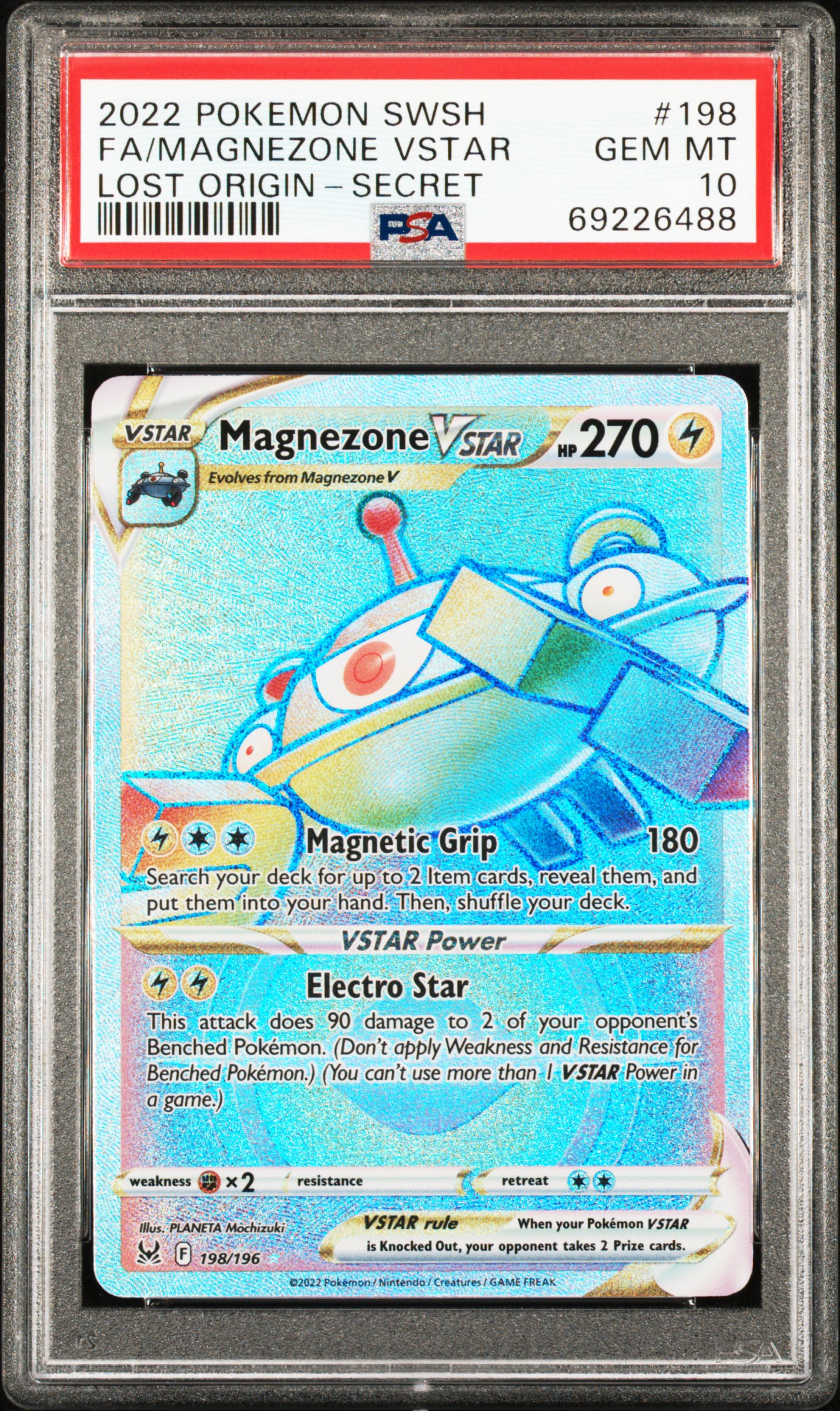 2022 Pokemon Sword & Shield Lost Origin Secret Full Art #198 Magnezone VSTAR – PSA GEM MT 10