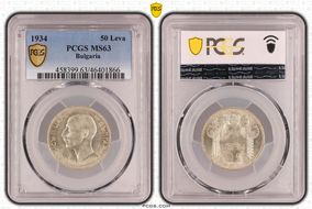 1934 50 Leva KM-44  Ag MS63