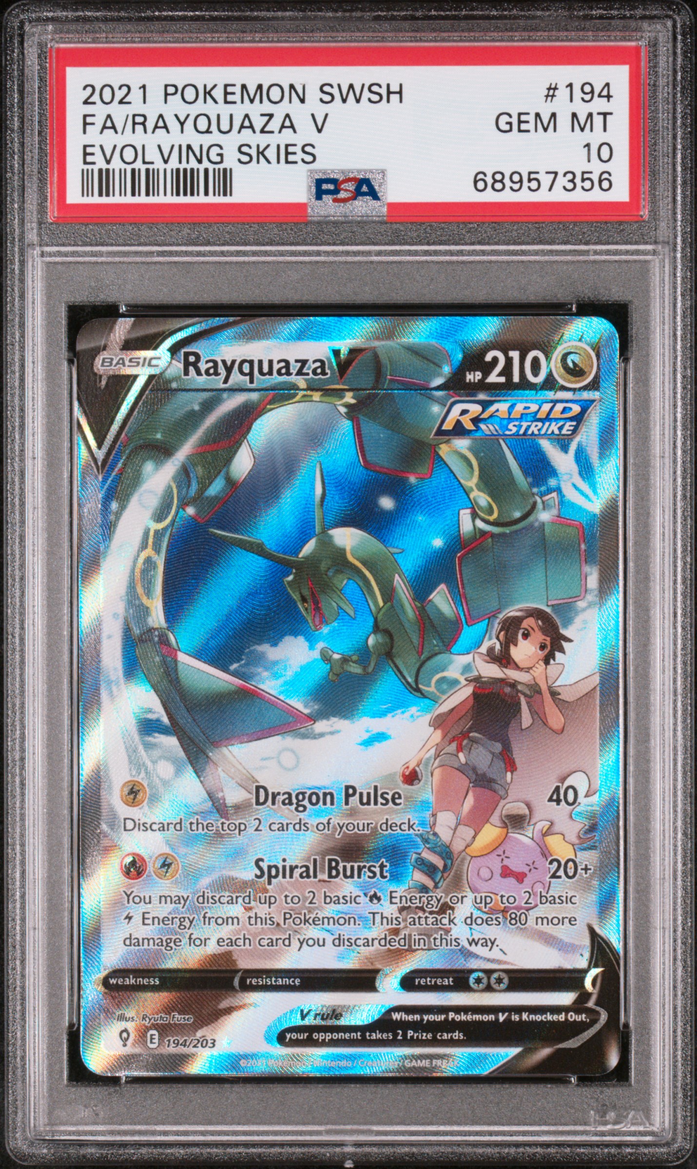2021 Pokemon Sword & Shield Evolving Skies Fa/Rayquaza V #194 (Evolving Skies) Gem Mt 10 front