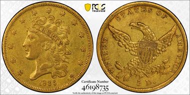 1836 $5 HM-9 XF40