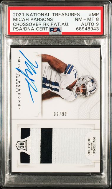 2021 Panini National Treasures Rookie Patch Autograph (RPA) Purple #198 Micah  Parsons Signed Patch Rookie Card (#40/49) – BGS NM-MT+ 8.5, Beckett 9 – Pop  1 on Goldin Auctions