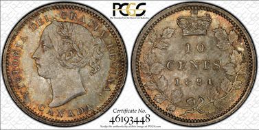 1891 10C 21L, Wide 1, Even Sm 9 MS66