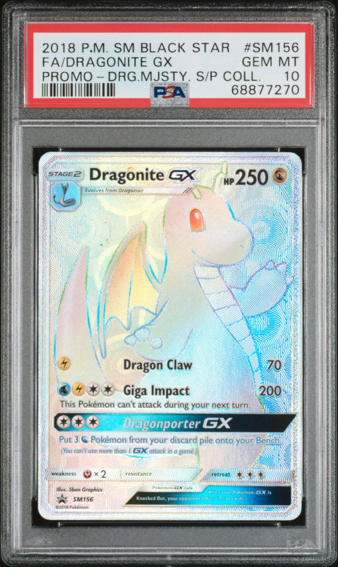 2018 Pokemon POKEMON SM BLACK STAR PROMO DRG.MJSTY. S/P COLL. #SM156 Fa/Dragonite Gx front