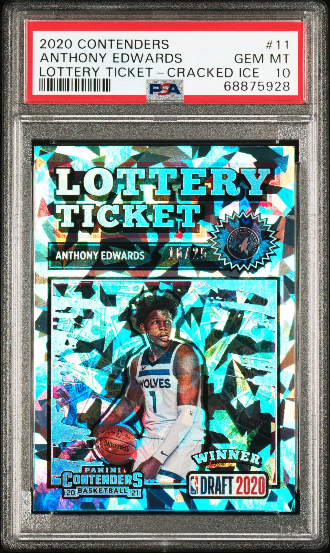 2020 Panini PANINI CONTENDERS LOTTERY TICKET Cracked Ice #11 Anthony Edwards front