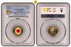 2018 $2 Remembrance Day Red Poppy 30th Ann. $2 Coin Colorized MS67